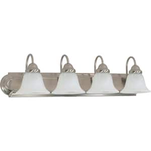4-Light Brushed Nickel Vanity Light with Alabaster Glass Bell Shade