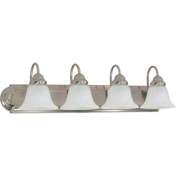 SATCO 4-Light Brushed Nickel Vanity Light with Alabaster Glass Bell Shade