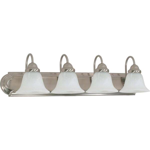 Glomar 4 Light Brushed Nickel Vanity, 3 Light Brushed Nickel Chandelier With Alabaster Glass Shade By Monument