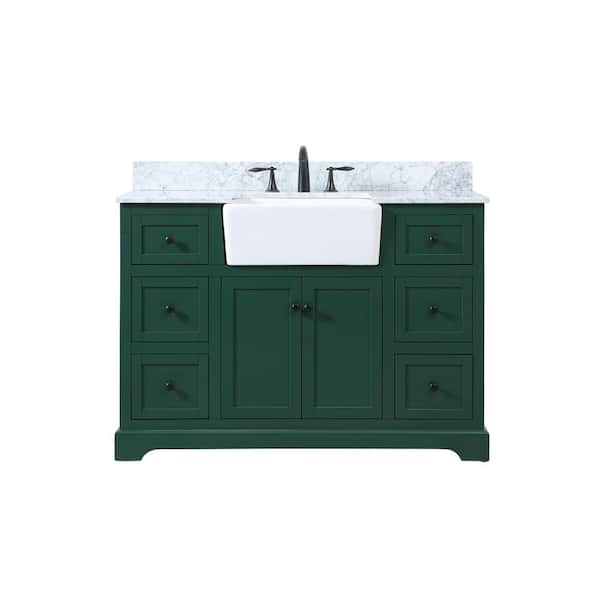 Unbranded Simply Living 48 in. W x 22 in. D x 34.75 in. H Bath Vanity in Green with Carrara White Marble Top
