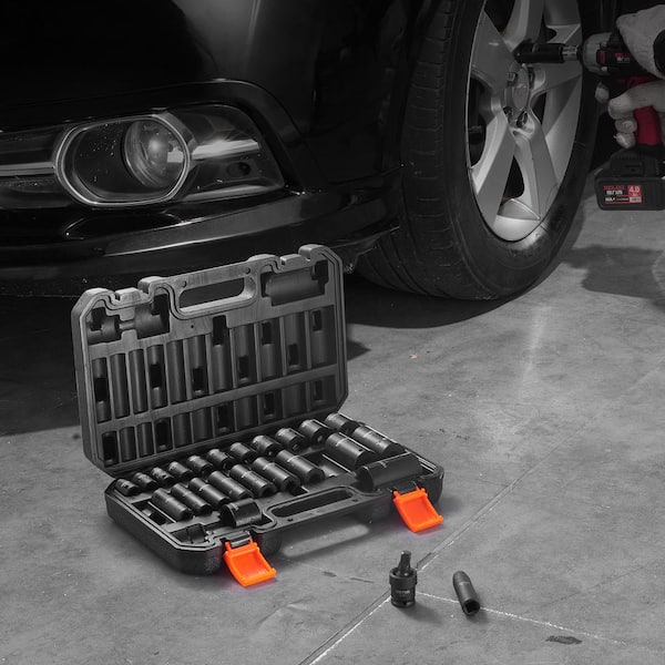 3/8 in. Impact Sockets Set 6 Point Drive Bit Ratchet Tool Kit Case (25-Piece)
