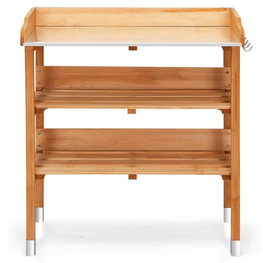 Natural Fir Wood Potting Bench with Galvanized Steel Top