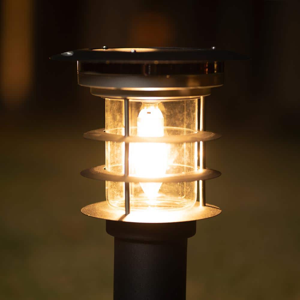 Black Stainless Steel LED Solar Pathway Bollard Lights, Set of 2