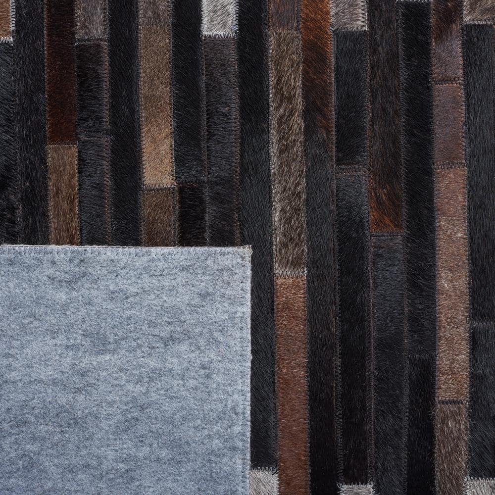 Handmade Gray and Brown Geometric Cowhide Area Rug