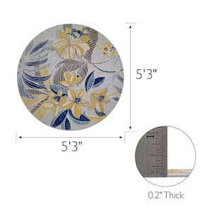 Song Traditional Multi-Colored 5 ft. x 5 ft. Round Floral Polypropylene Indoor/Outdoor Area Rug