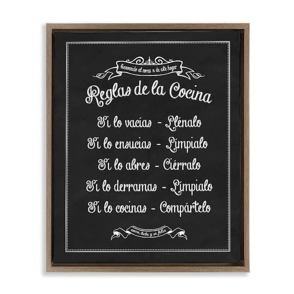 Stupell Industries Kitchen Rules by Lettered and Lined Brown Floater Frame Food Graphic Art Print 21 in. x 17 in.