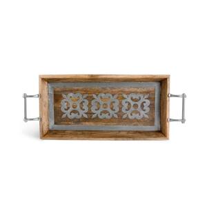 30 in. W x 2.75 in. H x 12 in. D Metal-Inlaid Heritage Collection Wood Tray