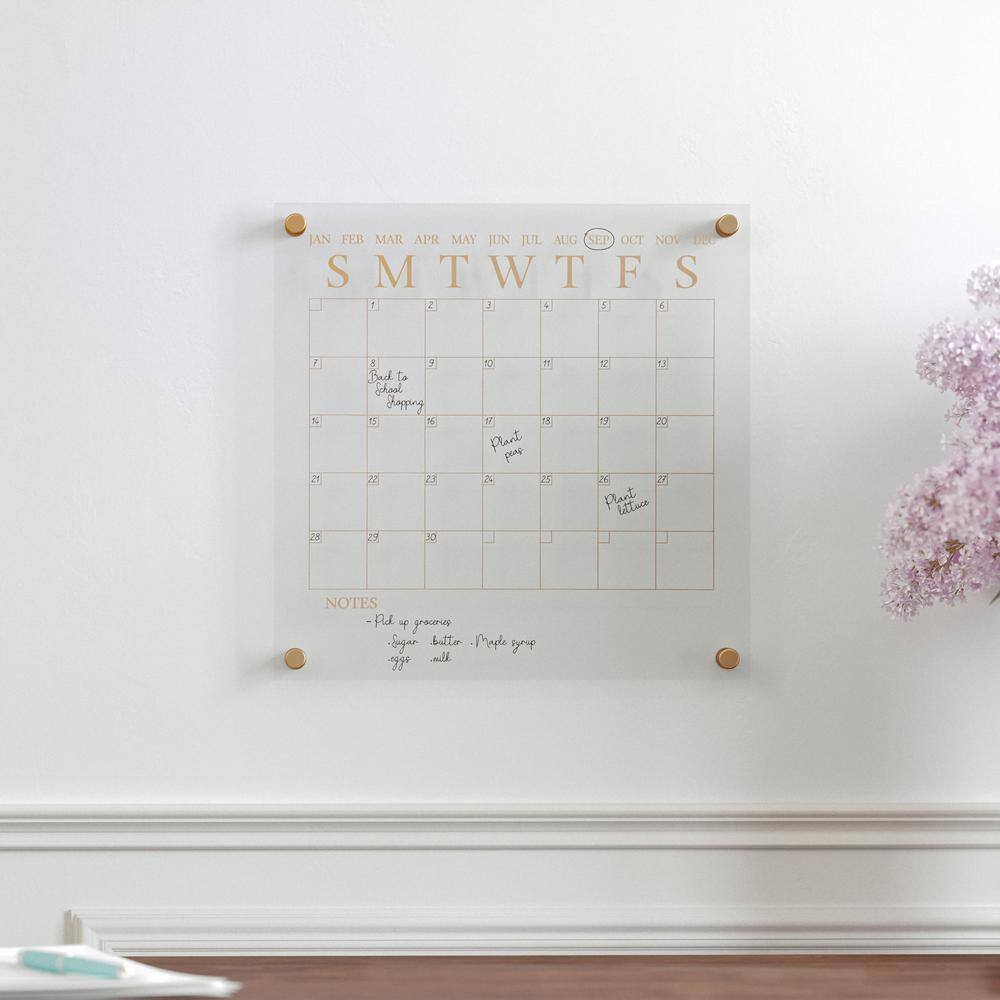 Clear Gold Acrylic Monthly Wall Calendar with Dry Erase Marker