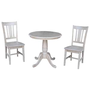 Hampton 3-Piece 30 in. Weathered Taupe Round Solid Wood Dining Set with San Remo Chairs