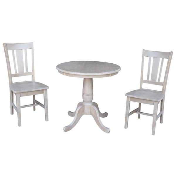 International Concepts Hampton 3-Piece 30 in. Weathered Taupe Round Solid Wood Dining Set with San Remo Chairs