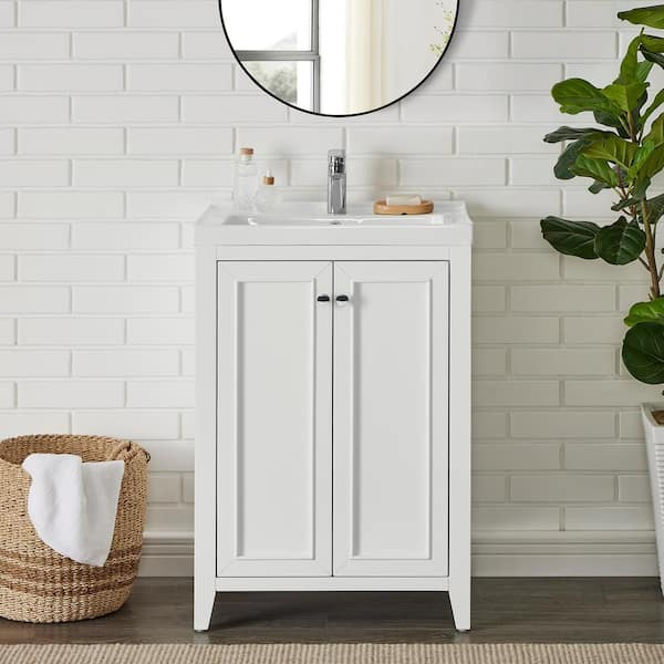 Lainey 24 in. Single Sink Freestanding White Bath Vanity with Ceramic Top (Assembled)