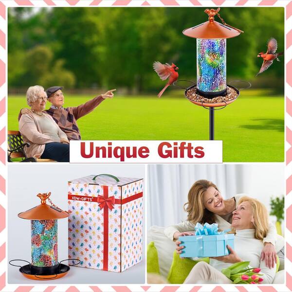 Mosaic Solar Wild Bird Feeder with Pole Kit Waterproof Lantern