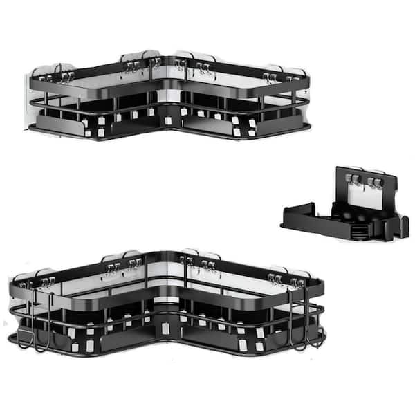 2.7 in. W x 2.7 in. H x 11 in. D Stainless Steel Triangle Corner Shower Caddy Shelf w/Soap Holder and 4 Hook in Black
