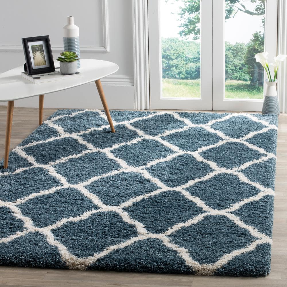 Hudson Shag 2 ft. x 4 ft. Slate Blue/Ivory Geometric Diamond Trellis Area Rug price history on PriceWatchPro