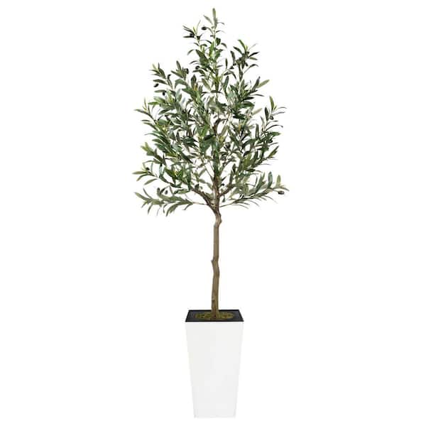 Vitalismo 6 ft. Artificial Olive Tree with White Planter 72in Fake Plants Indoor Outdoor Realistic Large Faux Potted Tree Home Dec
