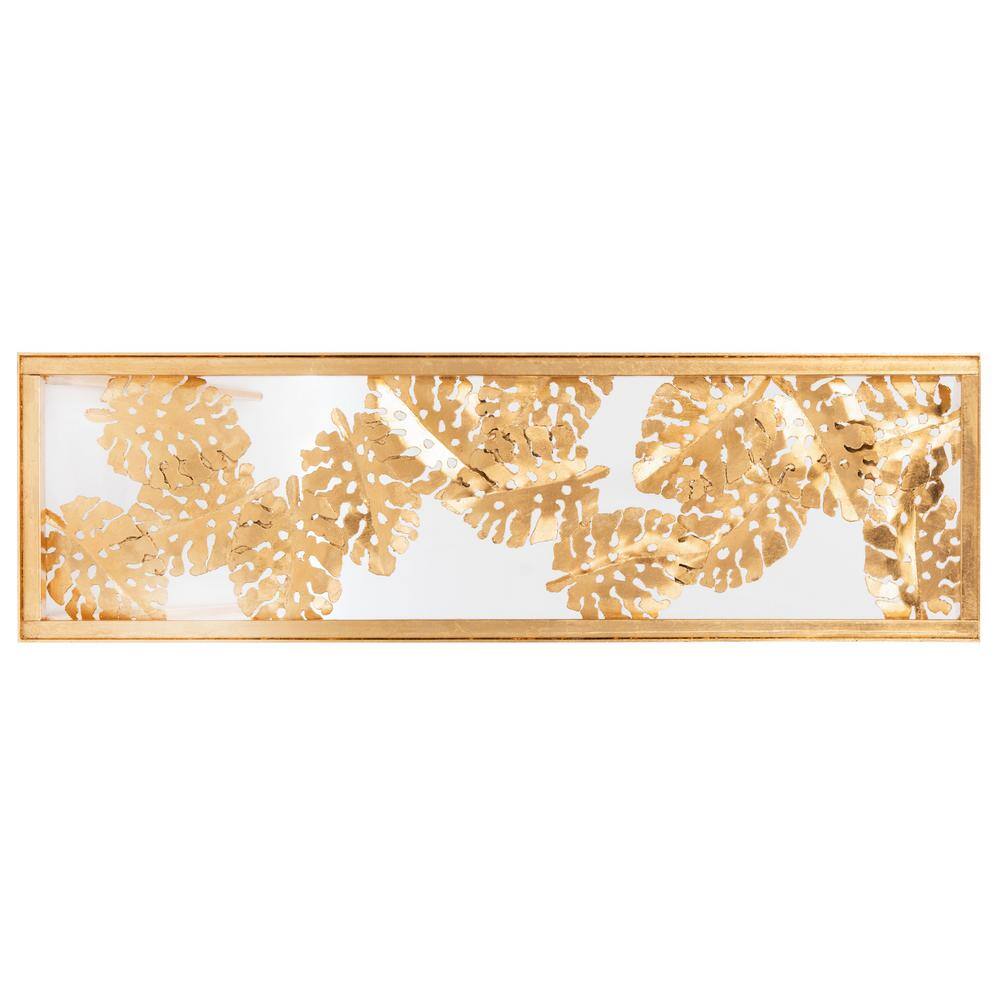 Ethereal Gold Leaf Palm Leaf Rectangular Glass Console Table
