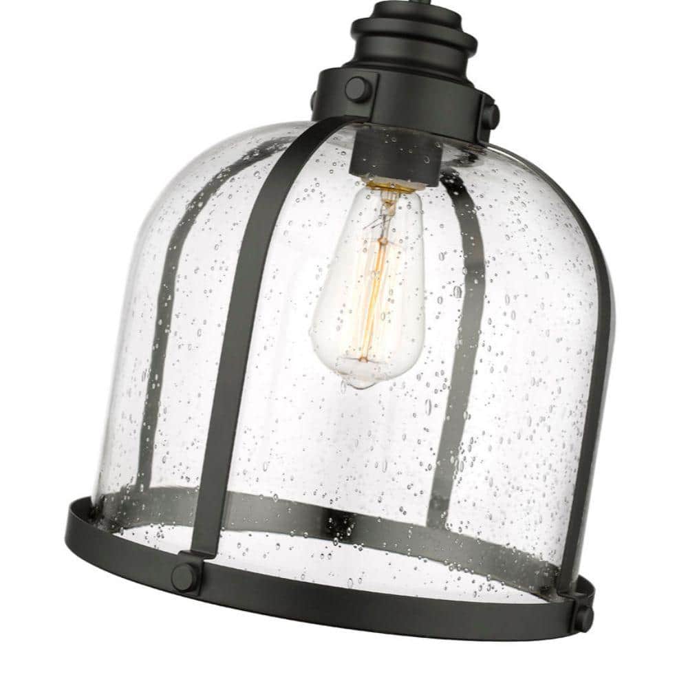 Matte Black and Seedy Glass Industrial Pendant Light