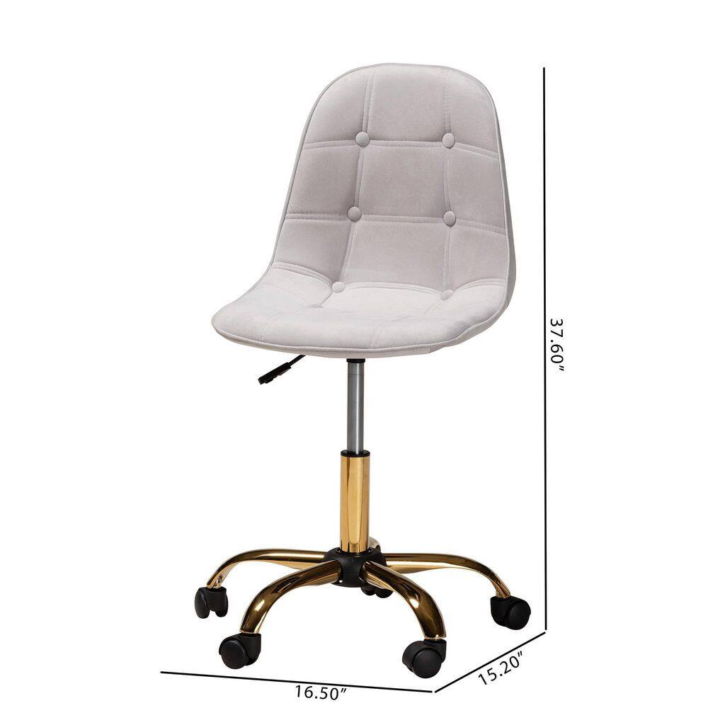 Grey Velvet and Gold Metal Swivel Office Chair