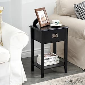 Tall Nightstand, Bedside Table with 1 Drawers and Storage Shelf, Industrial Telephone End Table For Small Space, Black