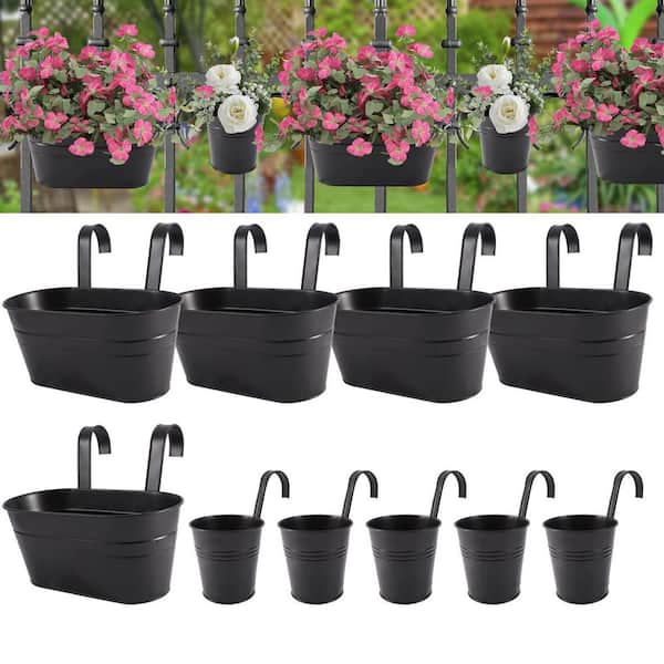 Metal Railing Planter Box Outdoor Hanging Flower Pots for Fence and Deck Rust-Resistant Bucket Planters (10-Pack )