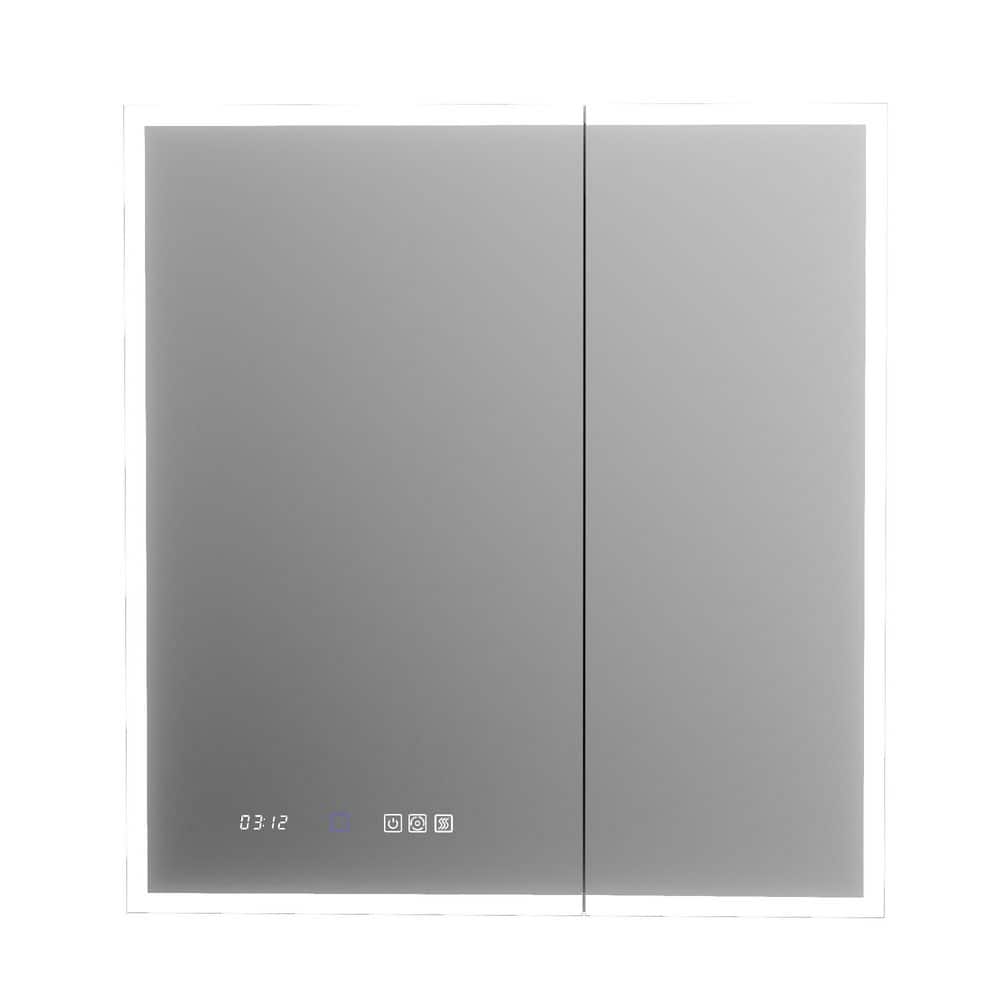 30 in. W x 32 in. H Rectangular Silver Aluminum Dimmable Medicine Cabinet w/ Mirror Defogging and 10 x Magnifying Glass price history on PriceWatchPro