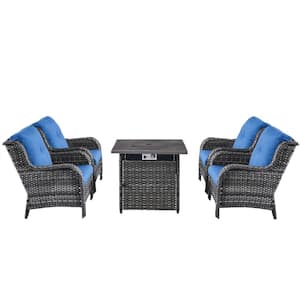 5 Piece Wicker Patio Chairs for 4 with 30 in. Gas Propane Fire Pit Table Outdoor Chair Sets