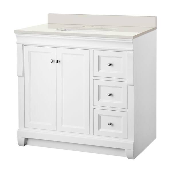 Home Decorators Collection Naples 37 in. W x 22 in. D Vanity in White with Engineered Marble Vanity Top in Winter White with White Sink