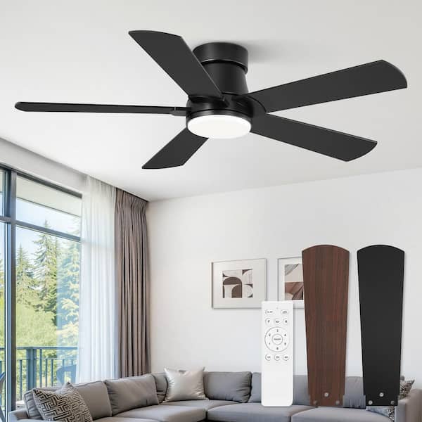 42 in. Black Standard Flush Mount Outdoor Ceiling Fan with Light, 6-Speed and 2-Toned Blades Quiet DC Motor and Remote