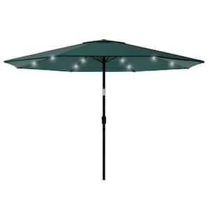 10 ft. Aluminum Solar LED Lighted Patio Market Umbrella with Auto Tilt, Easy Crank Lift in Green