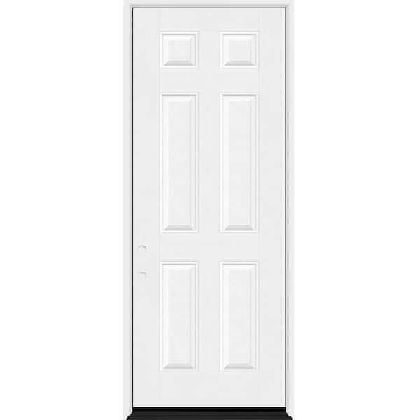 Regency 36 in. x 96 in. 6 Panel RHIS Unfinished White Mahogany Fiberglass Prehung Front Door with 6-9/16 Jamb