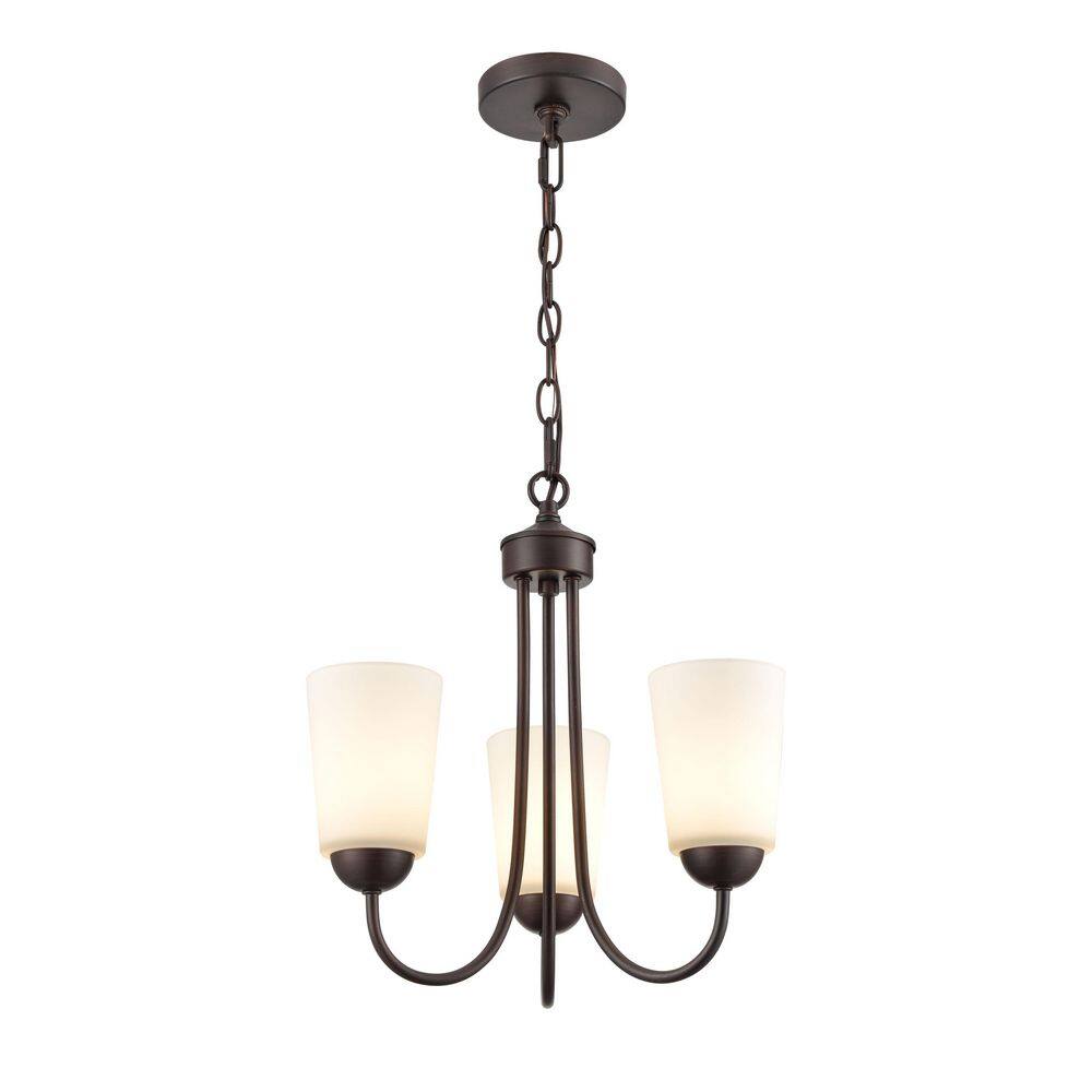 Ivey Lake 3-Light Rubbed Bronze Chandelier with Etched White Shades