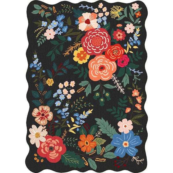Papaver Rhoeas Black 6 ft. x 9 ft. Floral Washable Area Rug