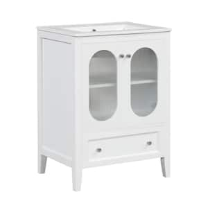 24 in. W x 18.3 in. D x 33.9 in. H Bath Vanity Cabinet with White Ceramic top with One Drawer and Doors in White