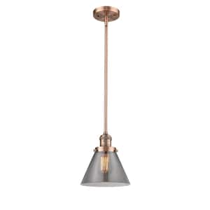 Cone 1-Light Antique Copper Shaded Pendant Light with Plated Smoke Glass Shade