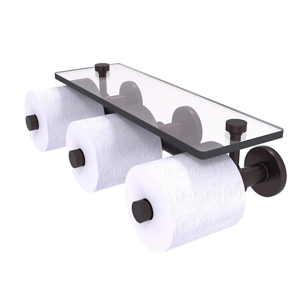 Allied Brass Prestige Skyline Collection Wall Mounted Toilet Paper Holder in Antique Bronze with Glass Shelf