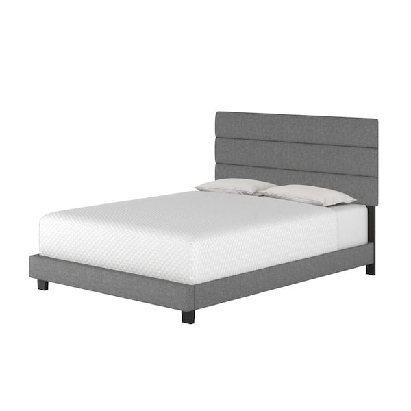 Boyd Sleep Sicily Upholstered Linen Tri Panel Platform Bed Frame with Headboard, Queen, Gray