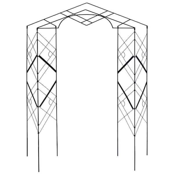 Modern Athena Decorative Garden Trellis, 76 in. Tall Black Powder Coat Finish