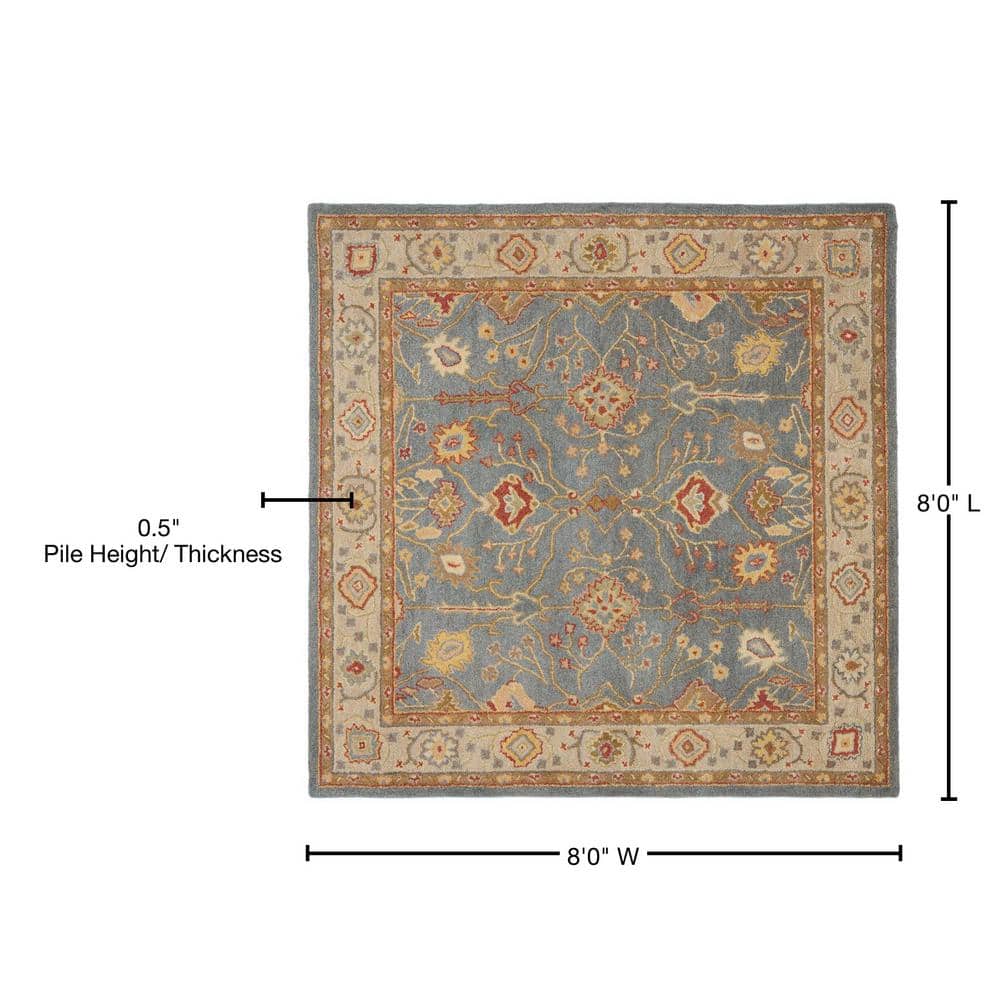 Handmade Blue Wool Tufted Square Area Rug, 8' x 8'
