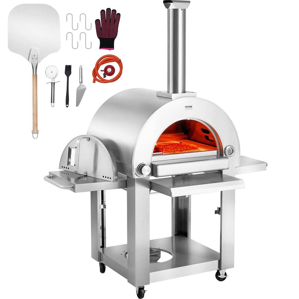 VEVOR Dual Fuel Pizza Oven for Outdoor Use, 22 in. Portable Pizza Oven, Natural Gas & Wood Powered Outdoor Pizza Oven