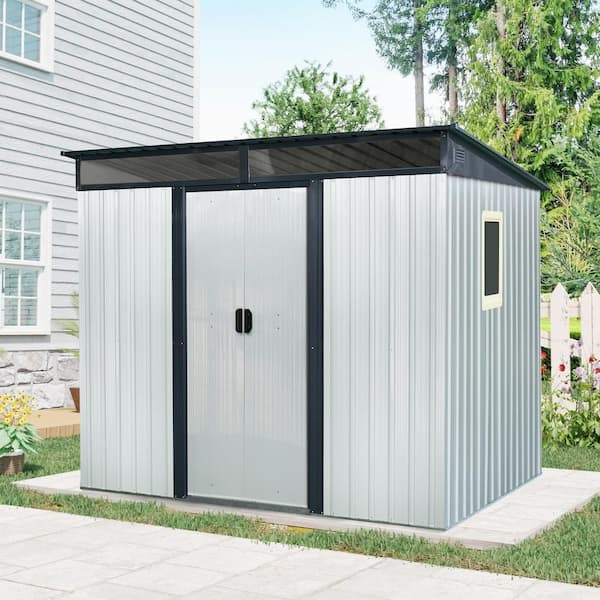 Outdoor Storage Shed 8 ft. W x 6 ft. D Metal Shed with Window and Foundation White (48 sq. ft. )