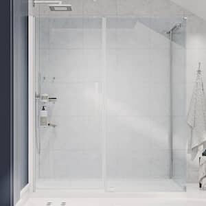 Pasadena 60in. L x 36in. W x 75in. H Corner Shower Kit w/Pivot Frameless Shower Door in Chrome w/Shelves and Shower Pan