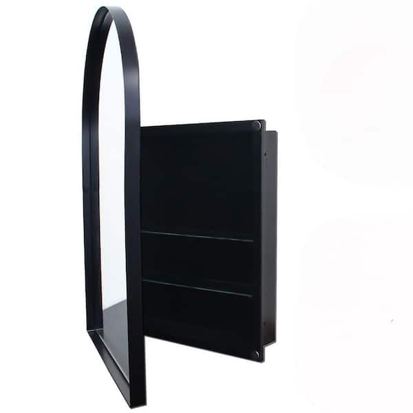 24 in. W x 36 in. H Arched Black Iron Framed Wall Mount or Recessed Adjustable Shelves Medicine Cabinet with Mirror