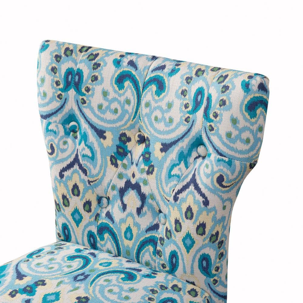 25" Blue Tufted Back Counter Stool with Espresso Birch Legs