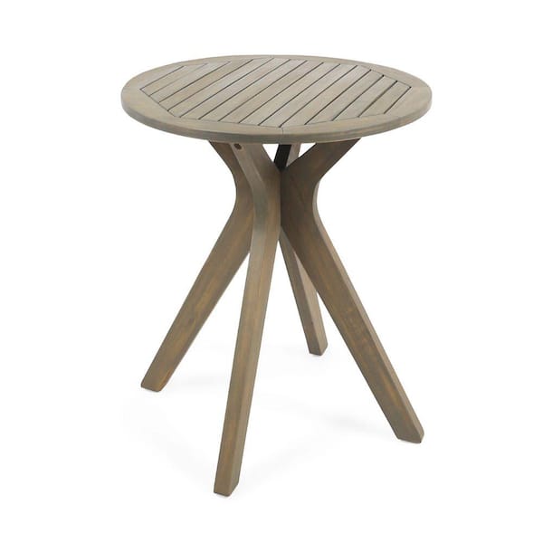 ITOPFOX Grey Acacia Wood Outdoor Dining Table Patio Accent Slat Panel Bistro Round Top and Cross Base Design for Backyard Decor