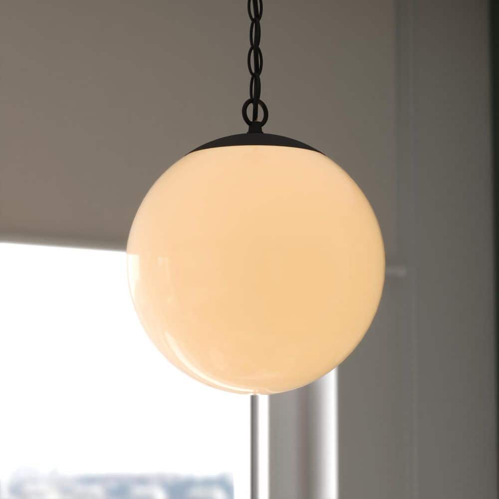 Linden 60-Watt 1-Light Matte Black Mid-Century Modern Globe Pendant Light with White Opal Glass Shade price history on PriceWatchPro