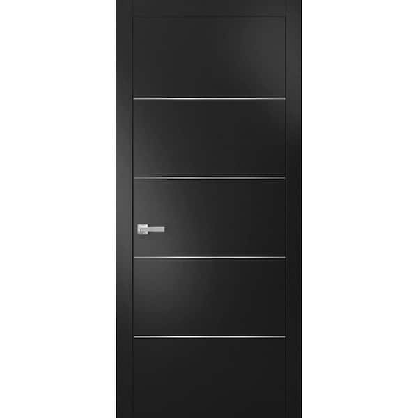 Sartodoors 0020 18 in. x 80 in. Flush No Bore Black Finished Pine Wood Interior Door Slab with Hardware Included