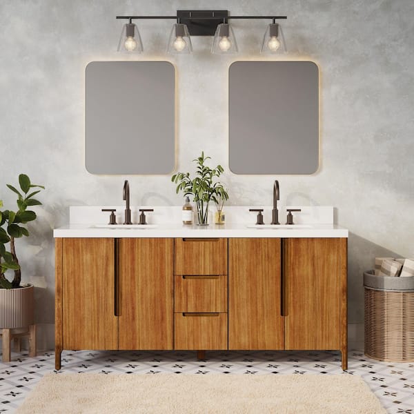 Sequoia 72 in. W x 22 in. D x 34.4 in. H Double Sink Bath Vanity in Mango Wood with White Quartz Top With ORB Faucet