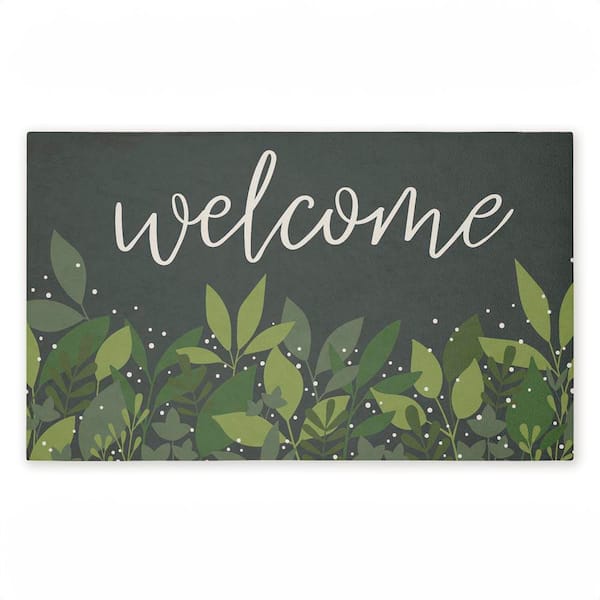 Welcome Leafy Foliage Green 18 in. x 30 in. Polyester Non-Slip Outdoor Door Mat