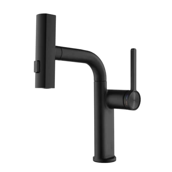 11.45 in. Faucet Height Single Handle Single Hole Pull Out Bathroom Faucet in Matte Black