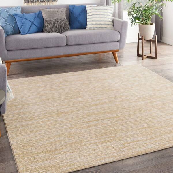 Essentials 7 ft. x 7 ft. Ivory Gold Abstract Contemporary Square Indoor/Outdoor Area Rug